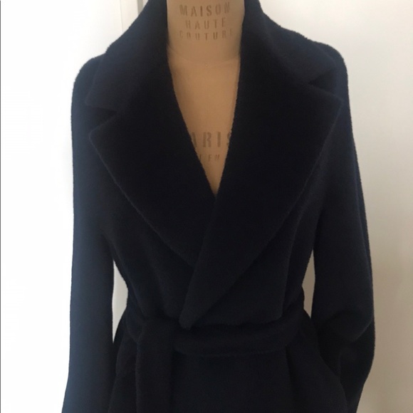 Max Mara Studio Alpaca Blue Navy Wrap Belted Coat, size 42 - Picture 7 of 15